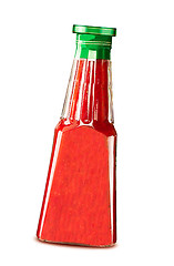 Image showing Glass bottle of ketchup isolated