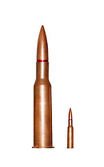 Image showing Two rifle bullets over white background