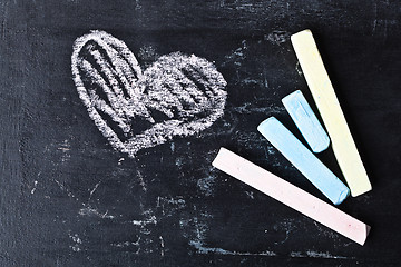 Image showing blackboard, chalk and heart