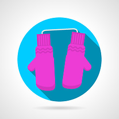 Image showing Round flat vector icon for pink mittens