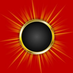 Image showing Golden circle and beams on red background