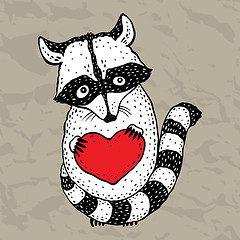 Image showing Raccoon carrying a heart.