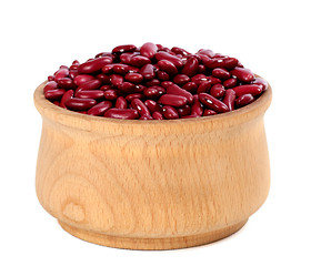 Image showing Red haricot in wooden bowl