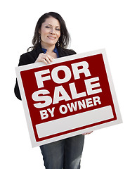 Image showing Hispanic Woman Holding For Sale By Owner Sign On White