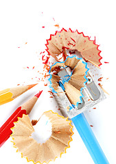 Image showing Pencils and sharpener