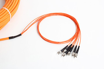 Image showing orange fiber optic ST connector patchcord