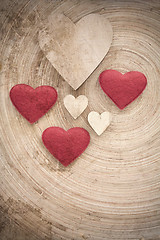 Image showing valentine's wooden hearts on a retro background