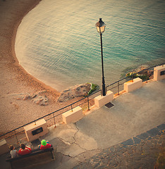 Image showing Tossa de Mar, Spain, view of Gran Platja beach and Badia de Toss