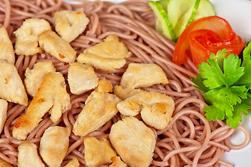 Image showing pasta with chicken meat