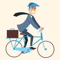 Image showing Businessman going to work in the office by bike