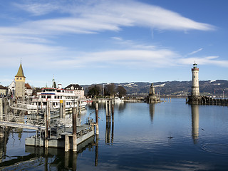 Image showing Lindau harbor with buildings