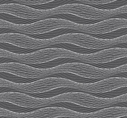 Image showing Repeating ornament of many gray horizontal wavy lines on dark gr