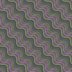 Image showing Geometrical ornament with diagonal green and purple wavy lines