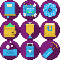 Image showing Flat purple vector icons for handmade gifts