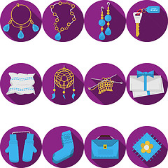 Image showing Flat purple vector icons for handmade gifts