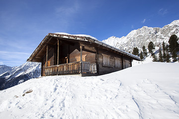 Image showing Ski hut in the snowy Austrian Alps