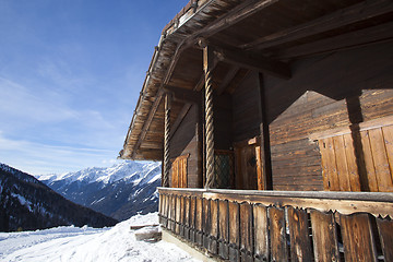 Image showing Ski hut in the snowy Austrian Alps