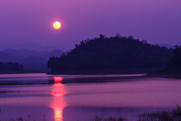 Image showing Sunset at lake