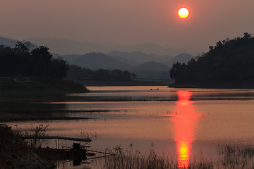 Image showing Sunset at lake