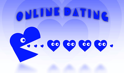 Image showing Concept of dating - big Pacman heart hunting small hearts