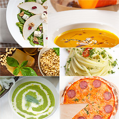 Image showing healthy and tasty Italian food collage