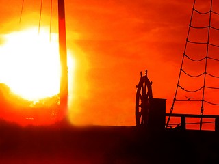 Image showing Sunset on a boat