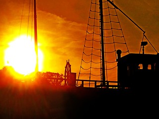 Image showing Sunset on a boat