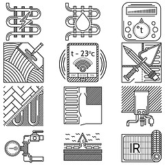 Image showing Set of black vector icons for heated floor