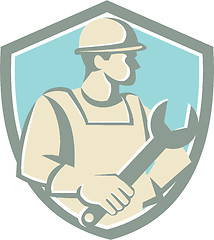 Image showing Construction Worker Spanner Shield Cartoon