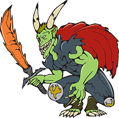 Image showing Demon Wield Fiery Sword Cartoon