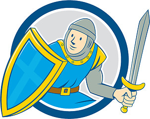 Image showing Medieval Knight Shield Sword Circle Cartoon