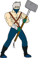 Image showing Ninja Masked Warrior Sledgehammer Cartoon