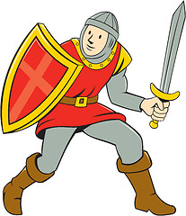 Image showing Medieval Knight Shield Sword Standing Cartoon