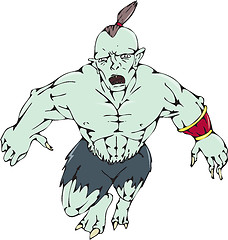 Image showing Orc Warrior Jumping Front Cartoon