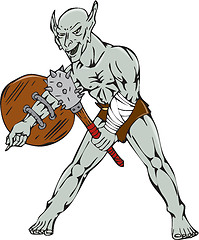 Image showing Orc Warrior Hold Club Shield Cartoon