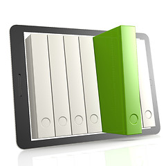 Image showing Green book and tablet