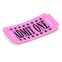 Image showing Admit one pink ticket on white background