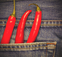 Image showing chili peppers in a jeans pocket