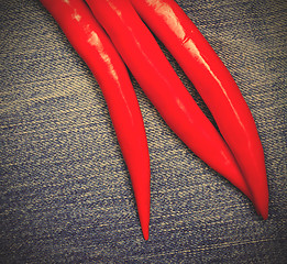 Image showing red pepper on jeans background