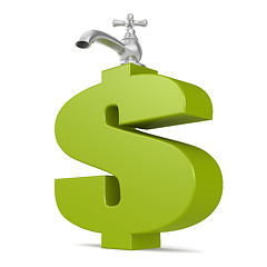 Image showing Water tap with green dollar sign
