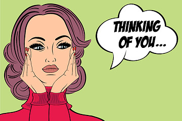 Image showing pop art cute retro woman in comics style with message