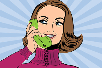 Image showing pop art  retro woman in comics style talking on the phone