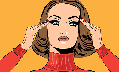 Image showing pop art retro woman in comics style with migraine