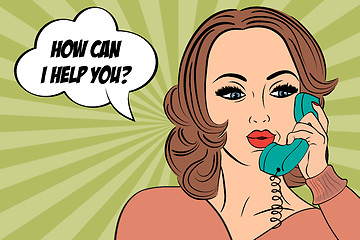 Image showing pop art cute retro woman in comics style chating on phone