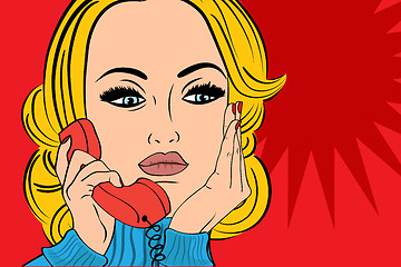 Image showing pop art  retro woman in comics style talking on the phone