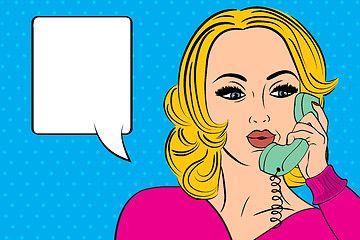 Image showing pop art  retro woman in comics style talking on the phone