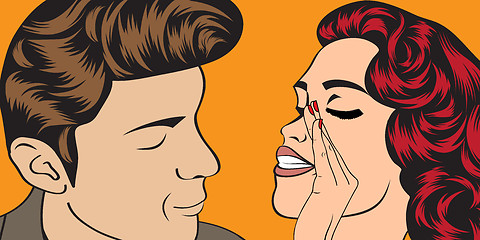 Image showing pop art cute retro couple in comics style