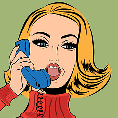 Image showing pop art retro woman in comics style talking on the phone