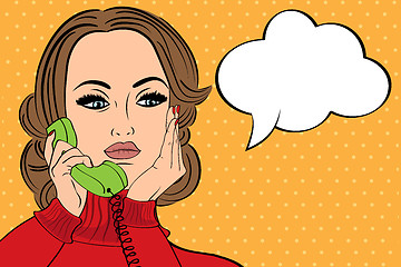 Image showing pop art  retro woman in comics style talking on the phone