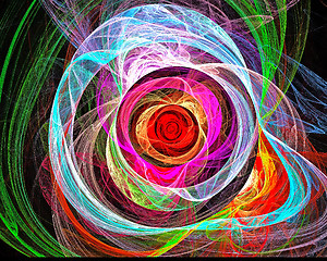 Image showing Visualization of fractal vortex of colored lines.